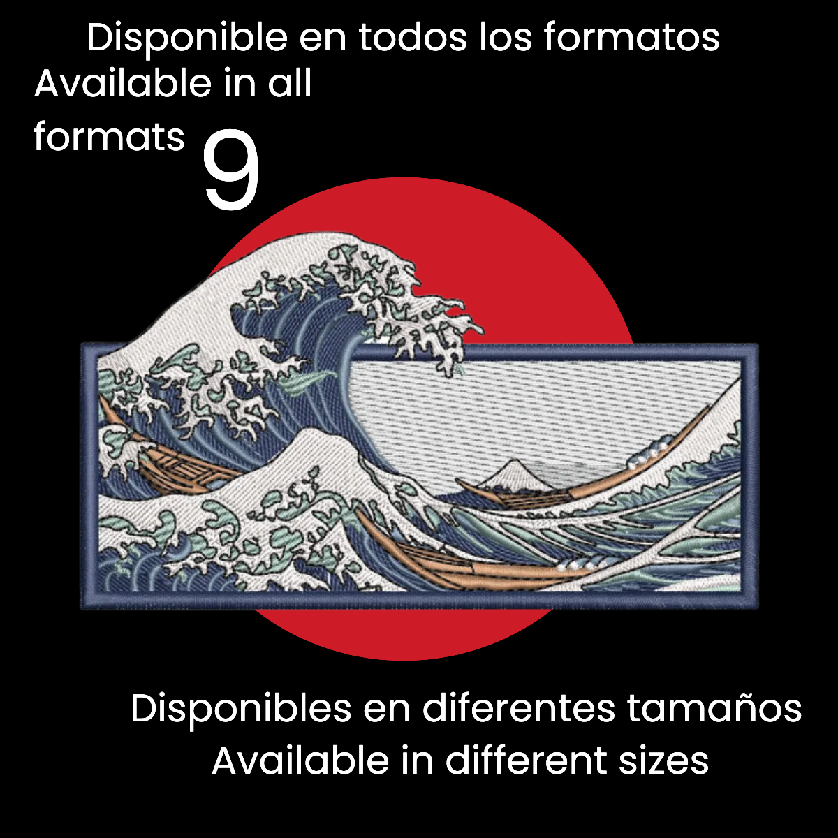 Diseño de Bordado Inspirado en la Gran Ola de Kanagawa