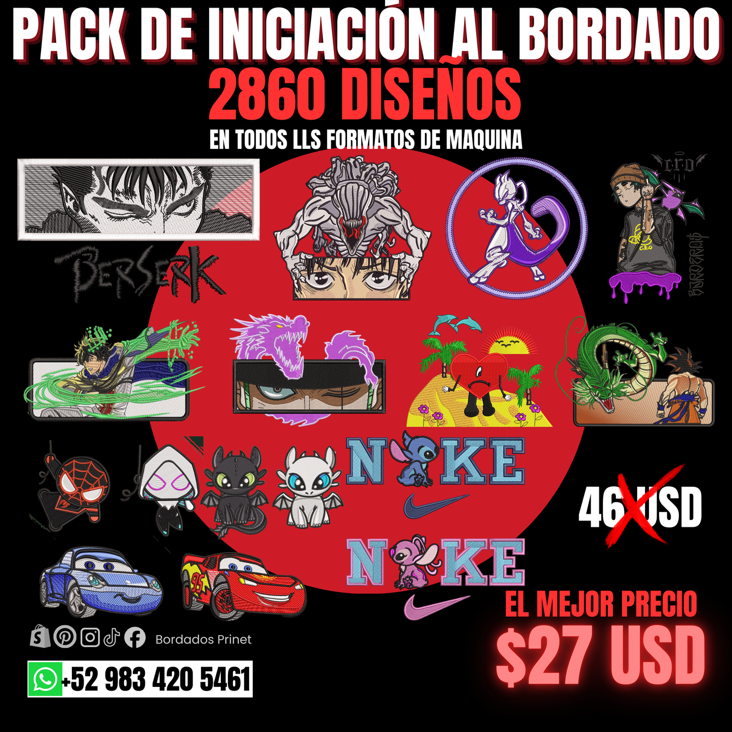 PAQUETE DE INICIACIÓN CON 2860 DISEÑOS PARA BORDAR