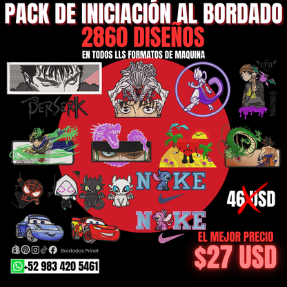 PAQUETE DE INICIACIÓN CON 2860 DISEÑOS PARA BORDAR