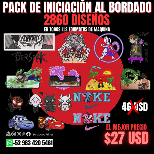 PAQUETE DE INICIACIÓN CON 2860 DISEÑOS PARA BORDAR
