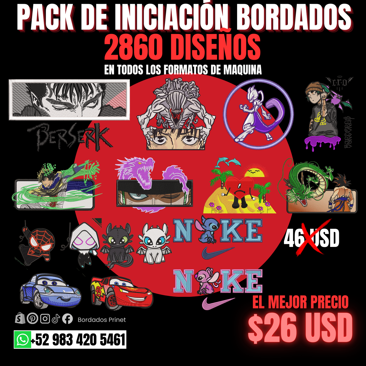 PAQUETE DE INICIACIÓN DE 2860 DISEÑOS PARA BORDAR